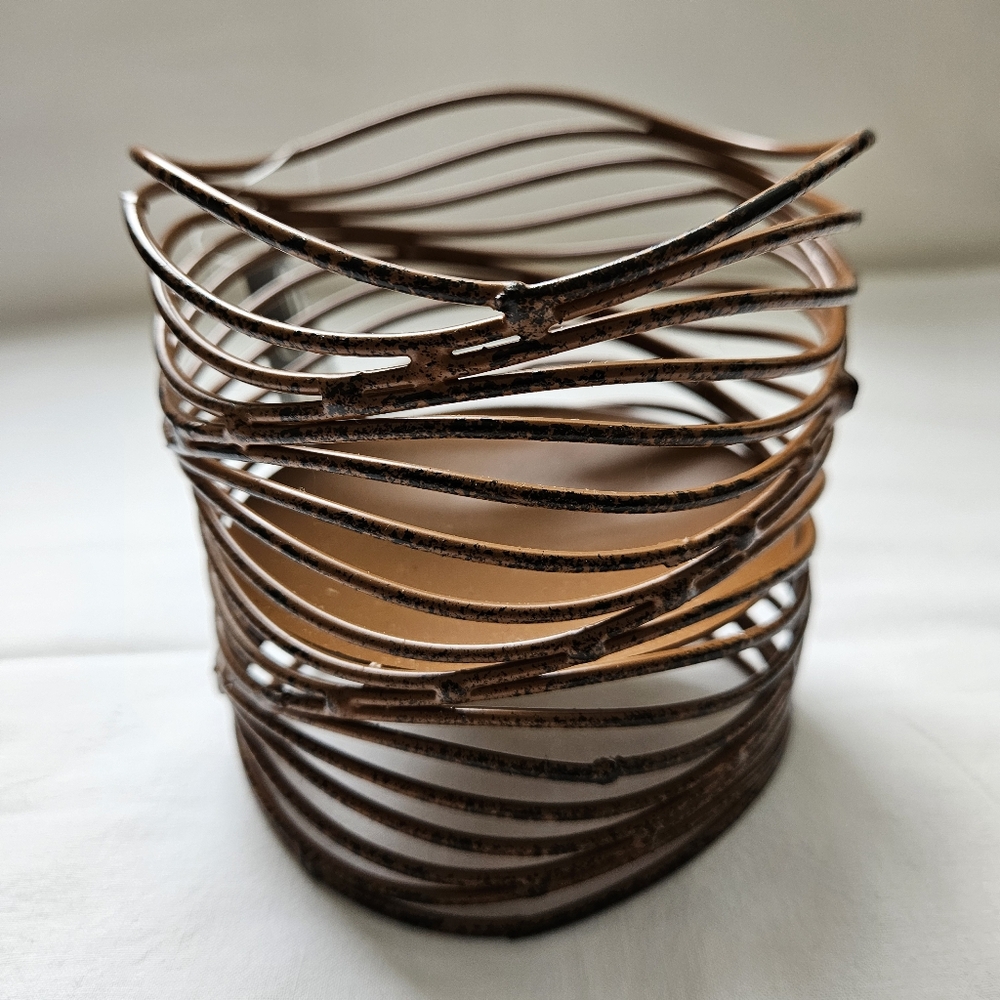CWA Studio Metal Candle Holder, brown and black, 4x5" (10.5 x 12.5 cm)